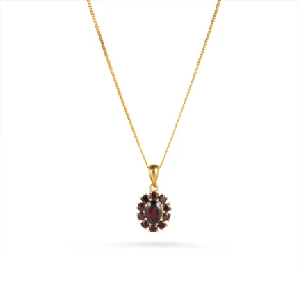 Garnet Taşlı Papatya Kolye