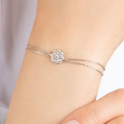 Swarovski Taşlı Beyaz Altın Papatya Bileklik