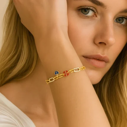 Özel Tasarım Swarovski Taşlı Mineli Kalp Bileklik